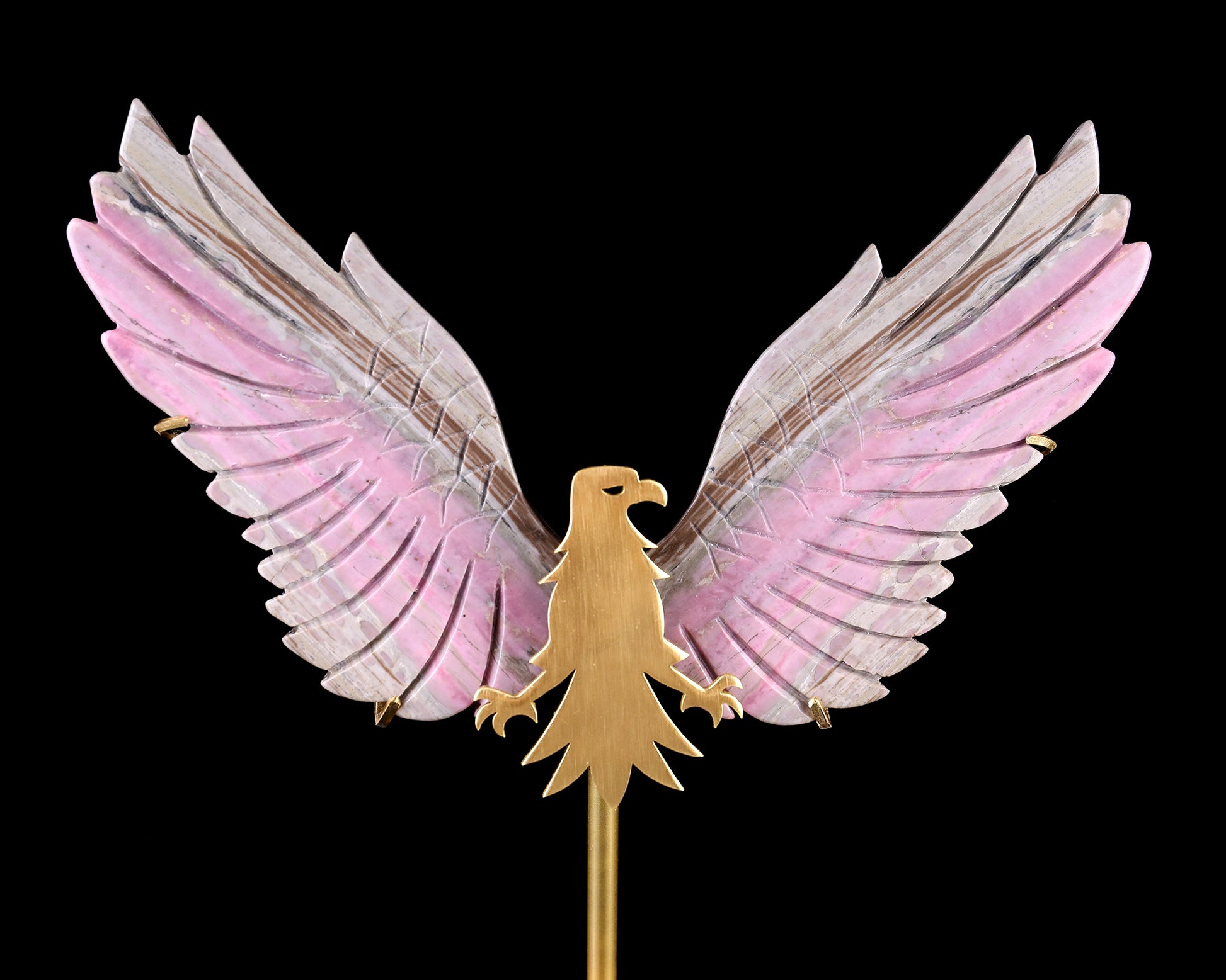 5.0" Rhodonite Hand Carved Crystal Eagle Wings Sculpture Crystallumi