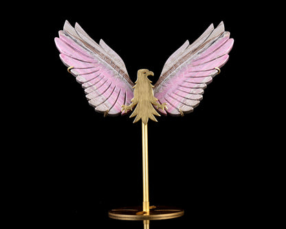 5.0" Rhodonite Hand Carved Crystal Eagle Wings Sculpture Crystallumi