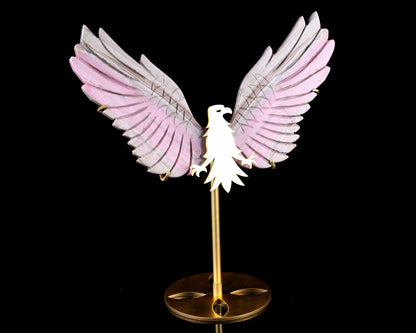 5.0" Rhodonite Hand Carved Crystal Eagle Wings Sculpture Crystallumi