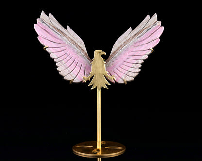 5.0" Rhodonite Hand Carved Crystal Eagle Wings Sculpture Crystallumi