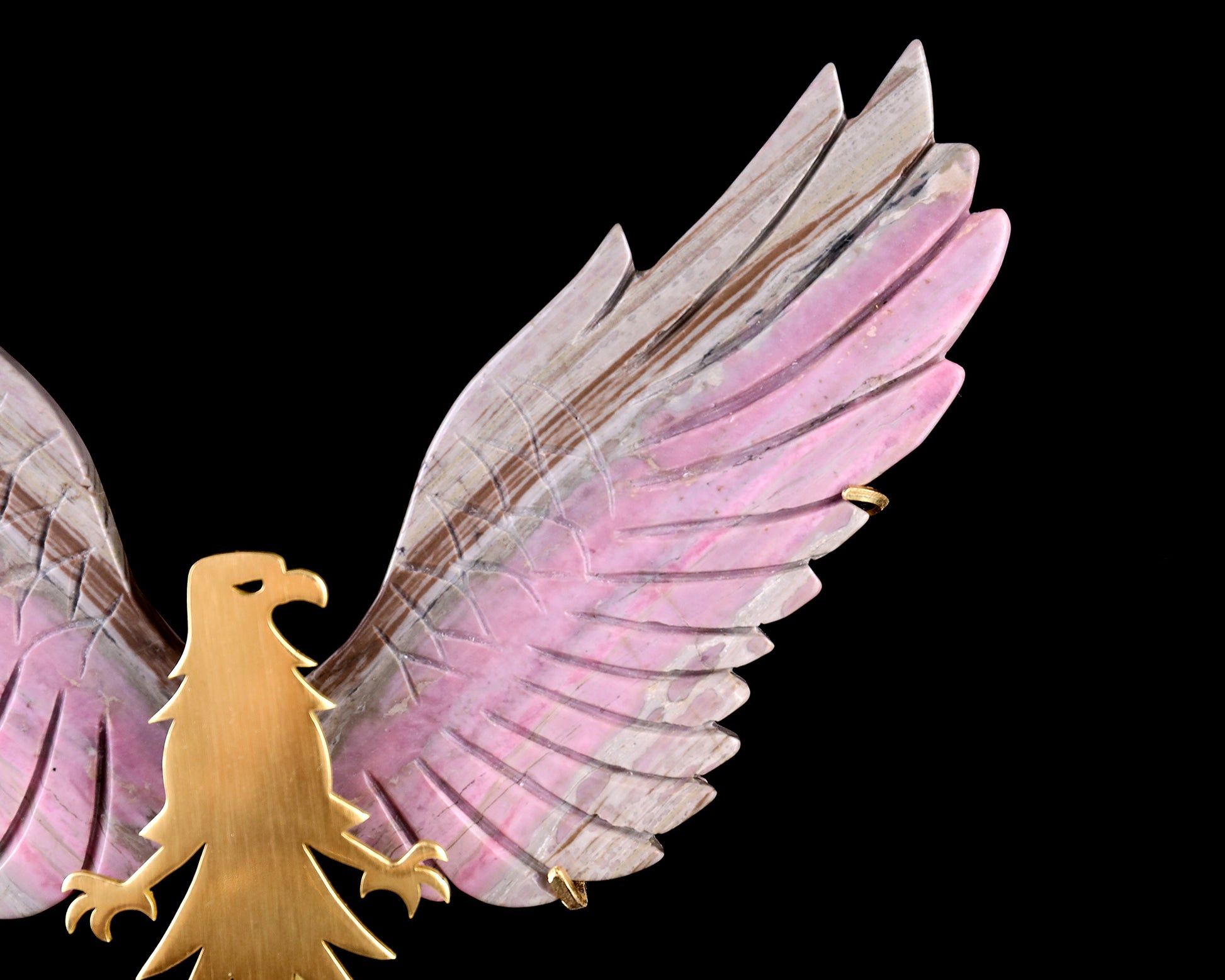 5.0" Rhodonite Hand Carved Crystal Eagle Wings Sculpture Crystallumi