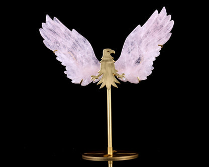 5.0" Rose Quartz Hand Carved Crystal Eagle Wings Sculpture Crystallumi