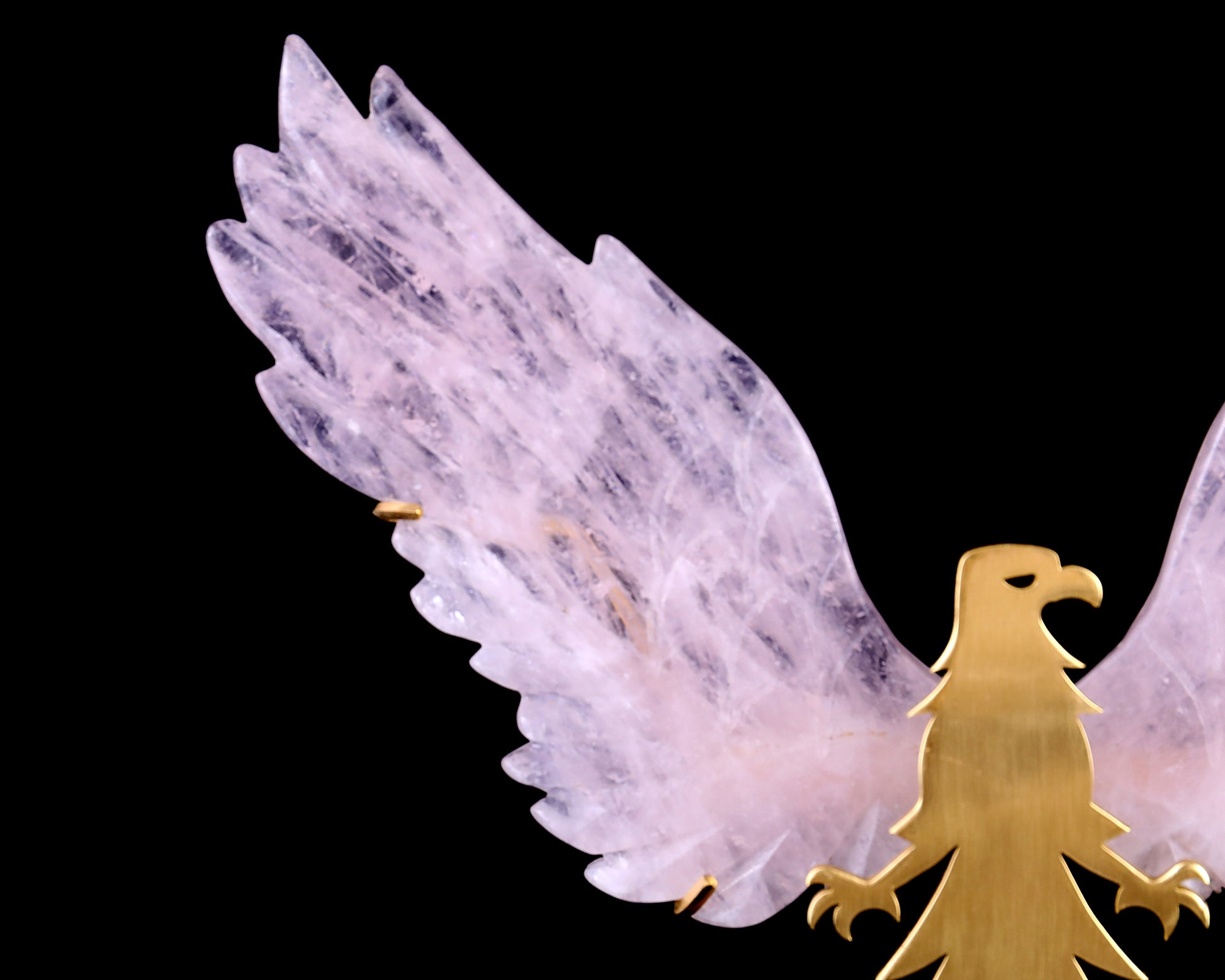 5.0" Rose Quartz Hand Carved Crystal Eagle Wings Sculpture Crystallumi