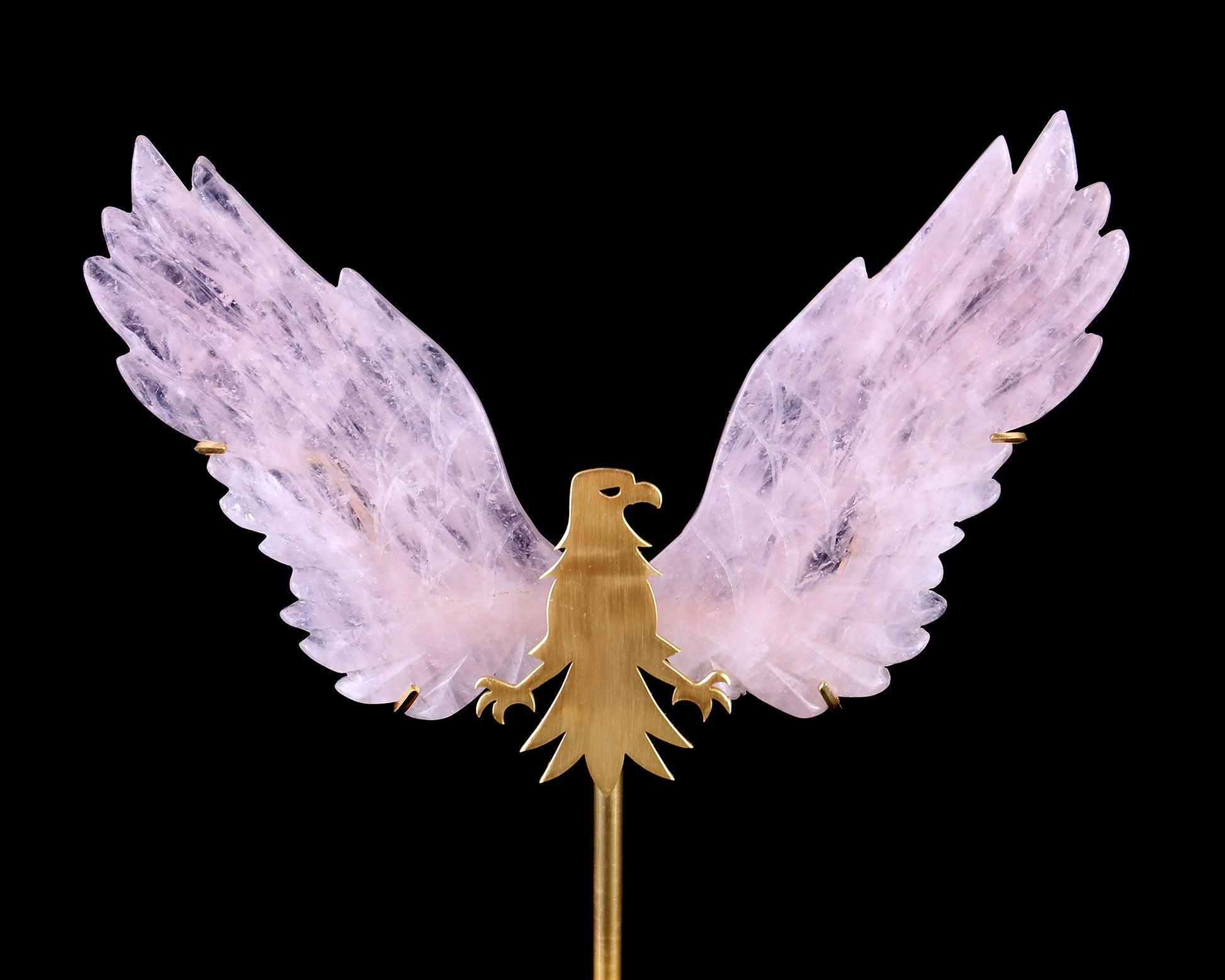 5.0" Rose Quartz Hand Carved Crystal Eagle Wings Sculpture Crystallumi