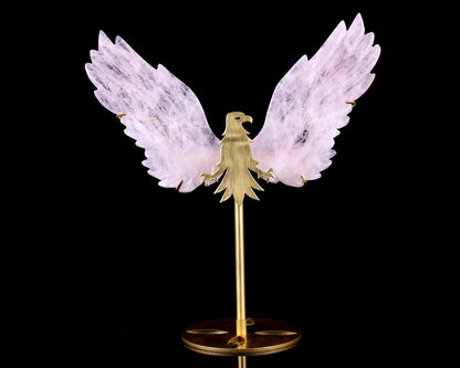 5.0" Rose Quartz Hand Carved Crystal Eagle Wings Sculpture Crystallumi