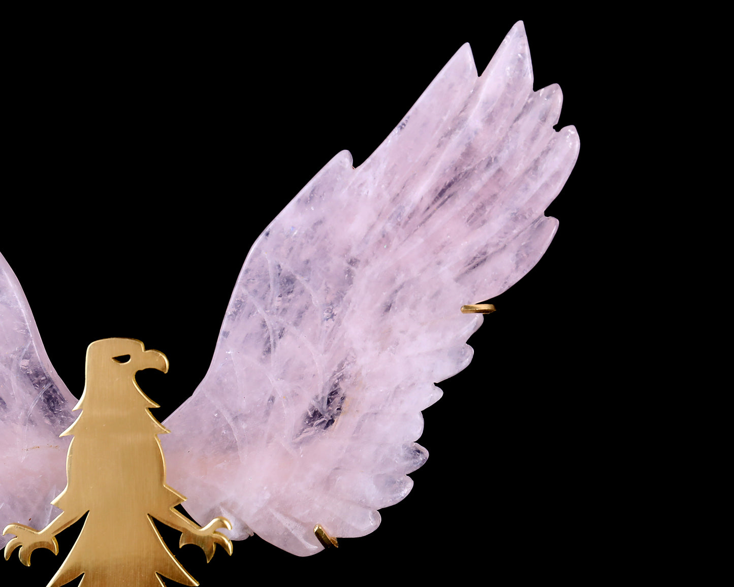 5.0" Rose Quartz Hand Carved Crystal Eagle Wings Sculpture Crystallumi