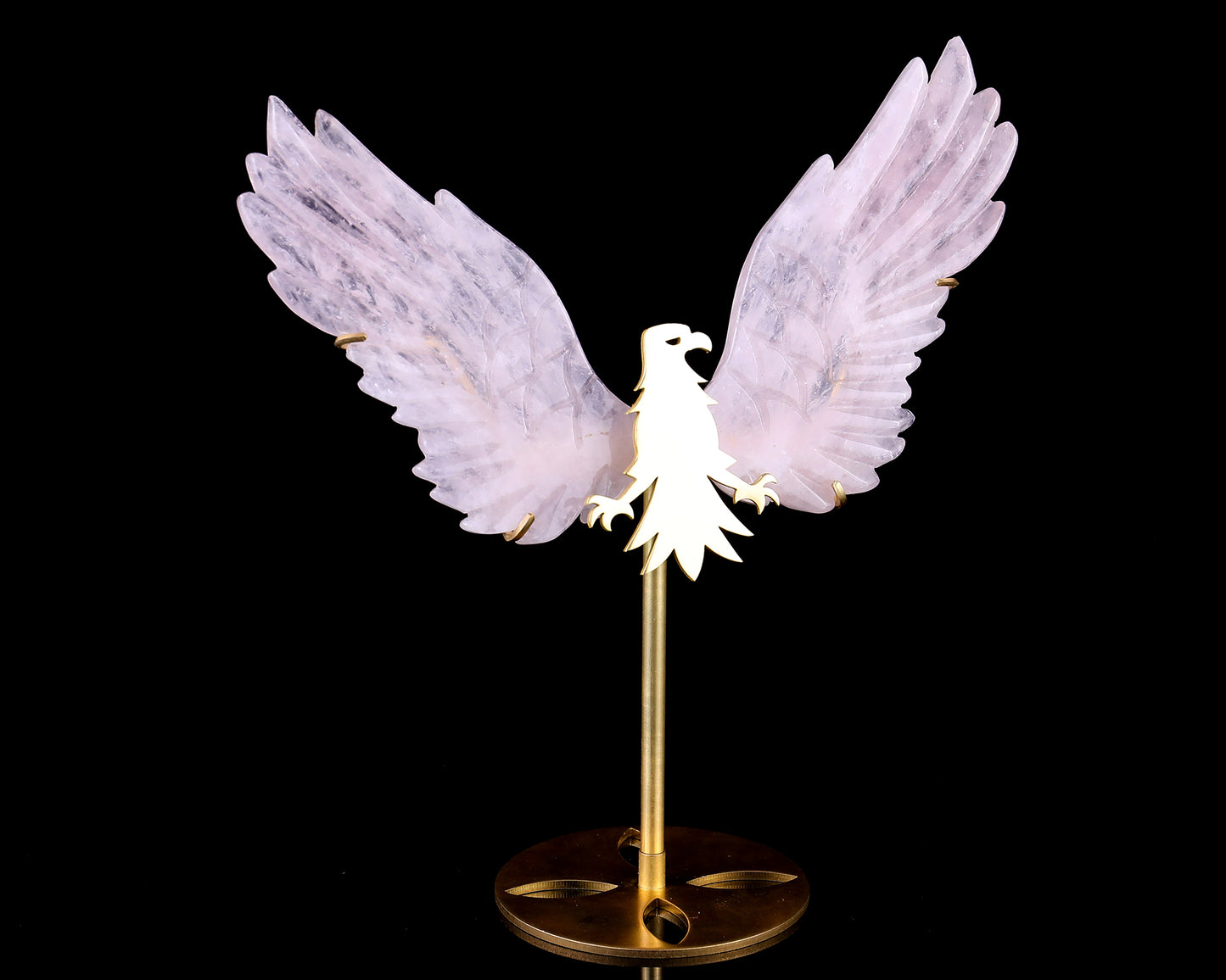 5.0" Rose Quartz Hand Carved Crystal Eagle Wings Sculpture Crystallumi