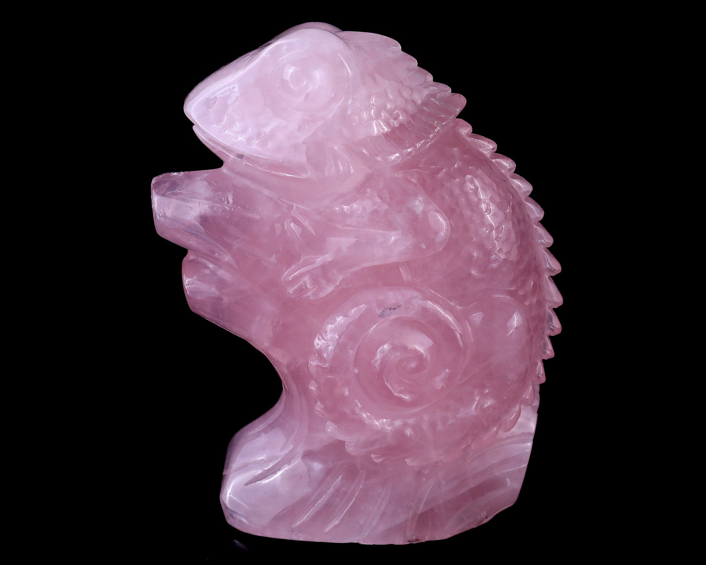 5.0" Rose Quartz Hand Carved Crystal Lizard Sculpture Crystallumi