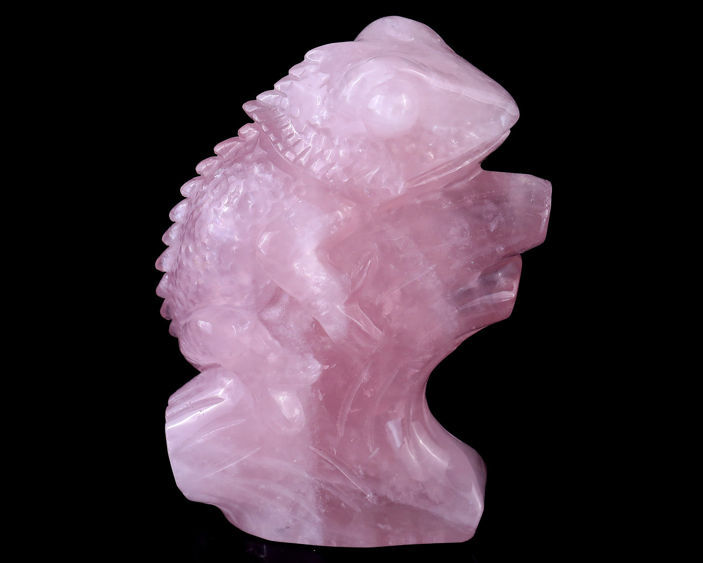 5.0" Rose Quartz Hand Carved Crystal Lizard Sculpture Crystallumi