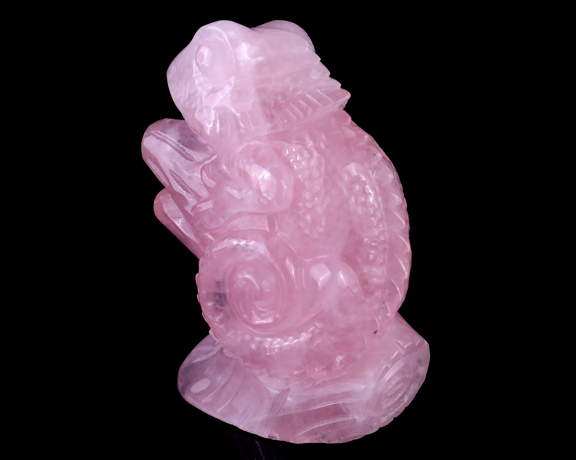 5.0" Rose Quartz Hand Carved Crystal Lizard Sculpture Crystallumi