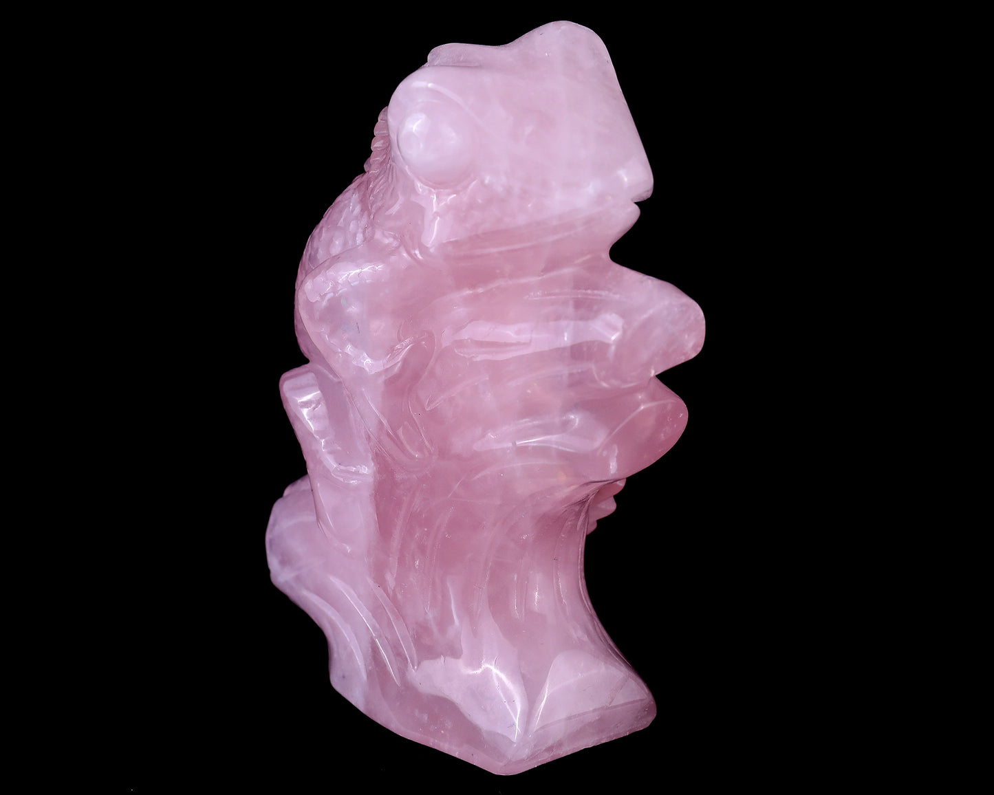 5.0" Rose Quartz Hand Carved Crystal Lizard Sculpture Crystallumi