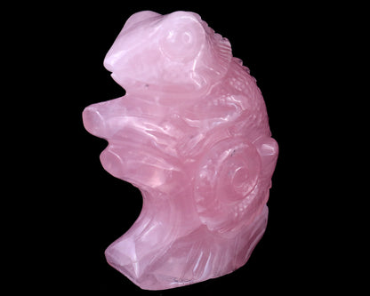 5.0" Rose Quartz Hand Carved Crystal Lizard Sculpture Crystallumi