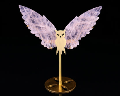 5.0" Rose Quartz Hand Carved Crystal Owl Wings Sculpture Crystallumi