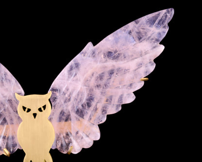 5.0" Rose Quartz Hand Carved Crystal Owl Wings Sculpture Crystallumi