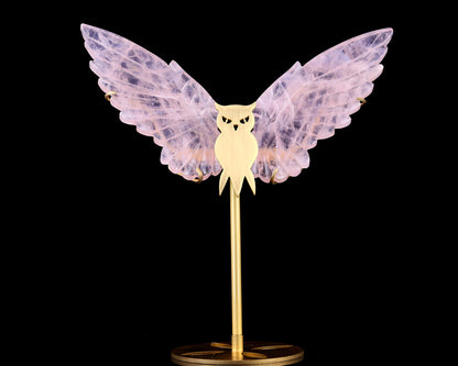 5.0" Rose Quartz Hand Carved Crystal Owl Wings Sculpture Crystallumi