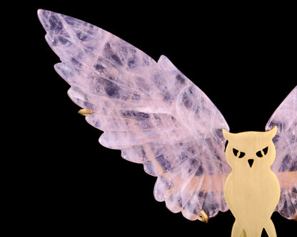 5.0" Rose Quartz Hand Carved Crystal Owl Wings Sculpture Crystallumi