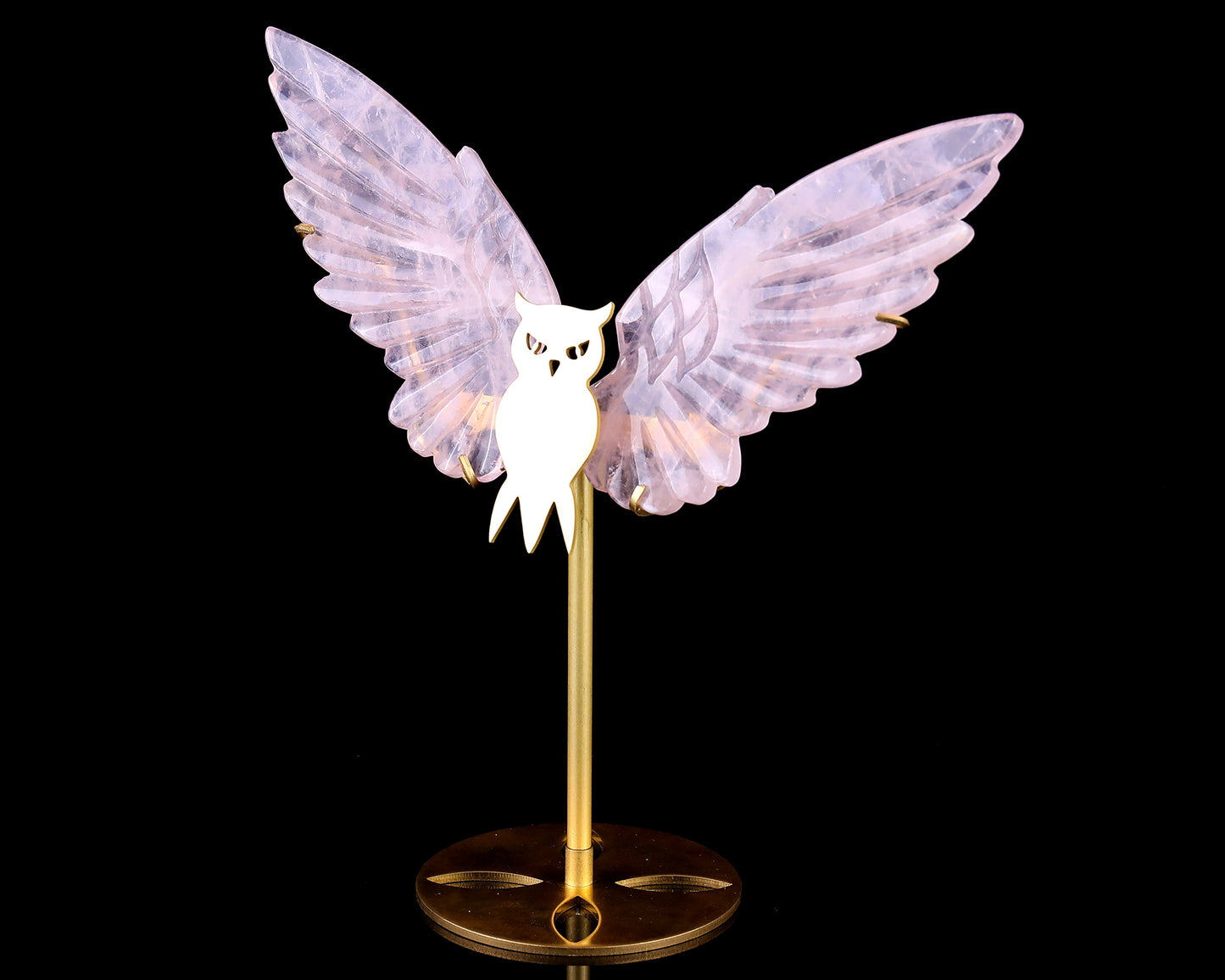 5.0" Rose Quartz Hand Carved Crystal Owl Wings Sculpture Crystallumi