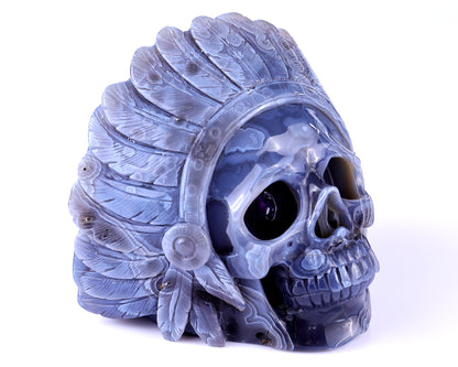 5.1" Amethyst Geode Agate Hand Carved Crystal Realistic Skull Sculpture Crystallumi