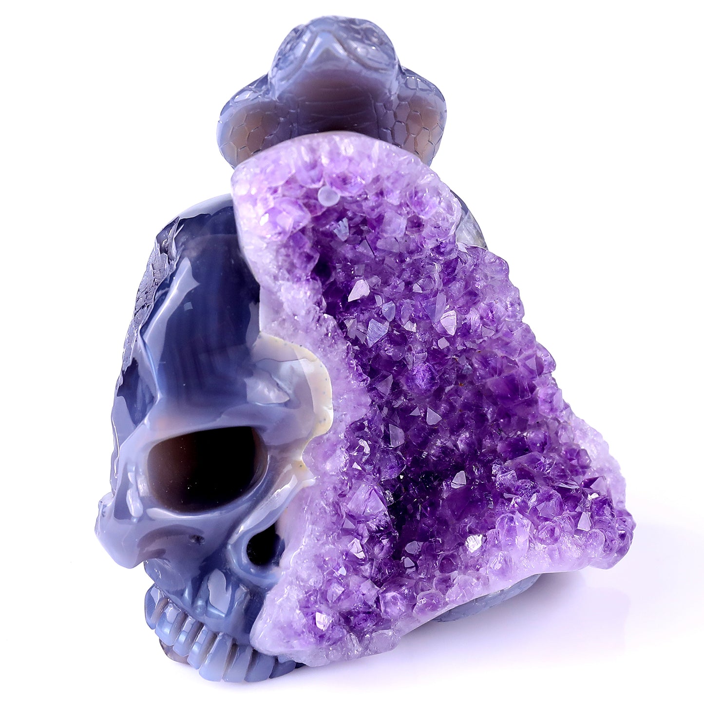 5.1" Amethyst Geode Agate Hand Carved Crystal Snake Sculpture Crystallumi