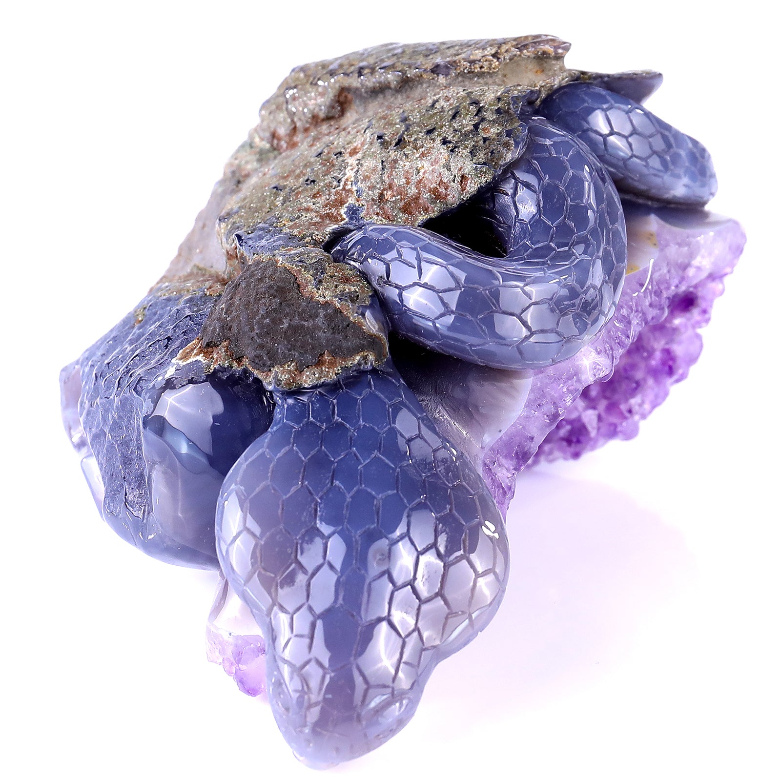 5.1" Amethyst Geode Agate Hand Carved Crystal Snake Sculpture Crystallumi