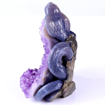 5.1" Amethyst Geode Agate Hand Carved Crystal Snake Sculpture Crystallumi