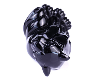 5.1" Black Obsidian Hand Carved Crystal Leopard Sculpture Crystallumi