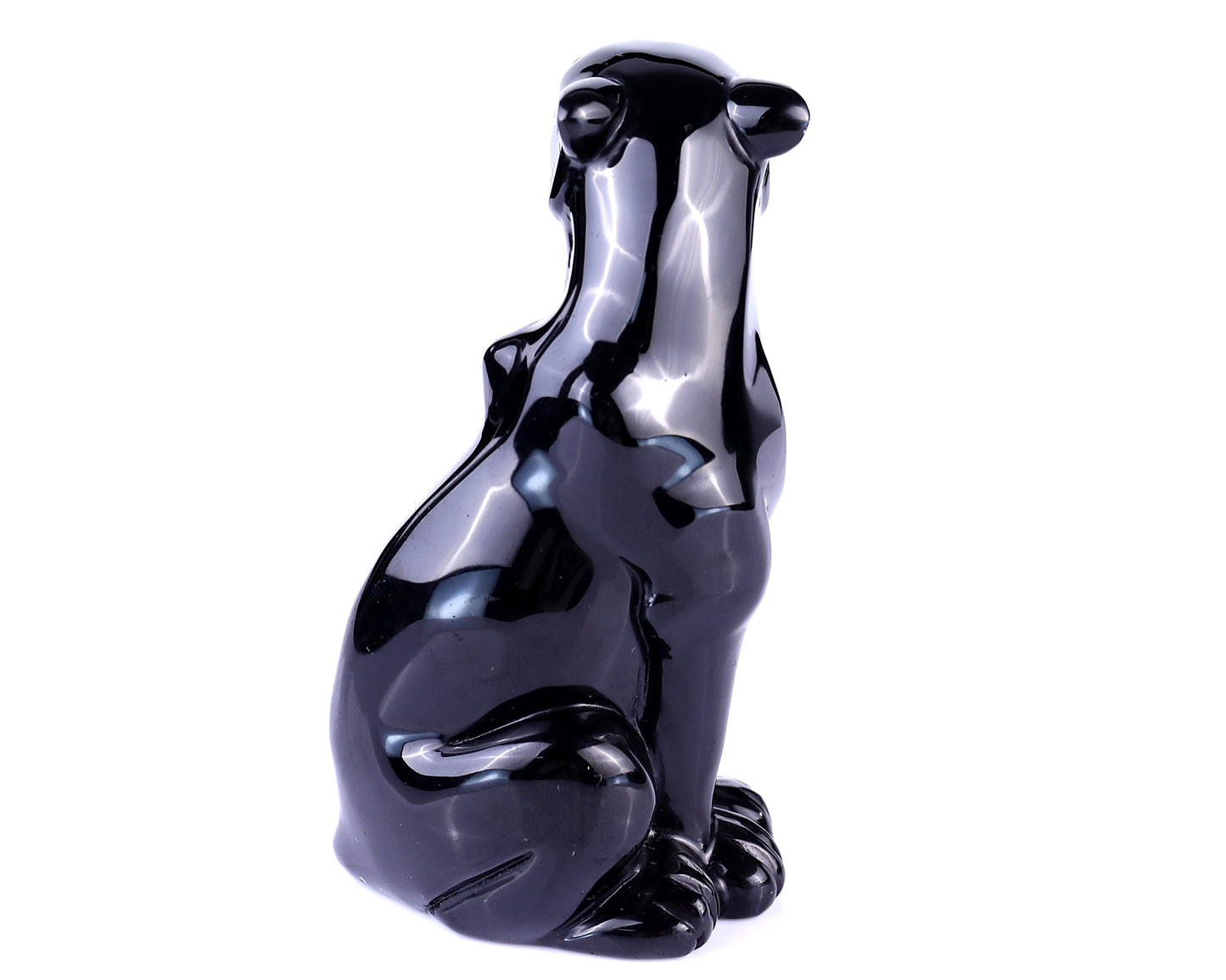 5.1" Black Obsidian Hand Carved Crystal Leopard Sculpture Crystallumi