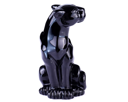 5.1" Black Obsidian Hand Carved Crystal Leopard Sculpture Crystallumi