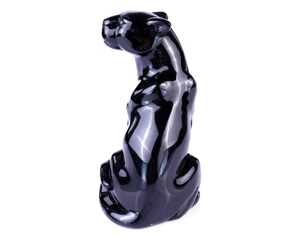 5.1" Black Obsidian Hand Carved Crystal Leopard Sculpture Crystallumi