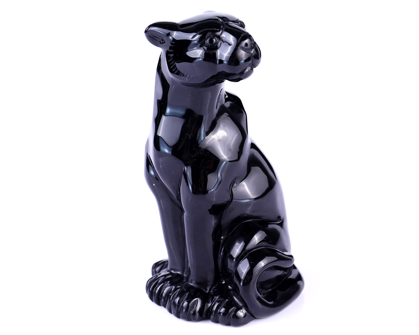 5.1" Black Obsidian Hand Carved Crystal Leopard Sculpture Crystallumi