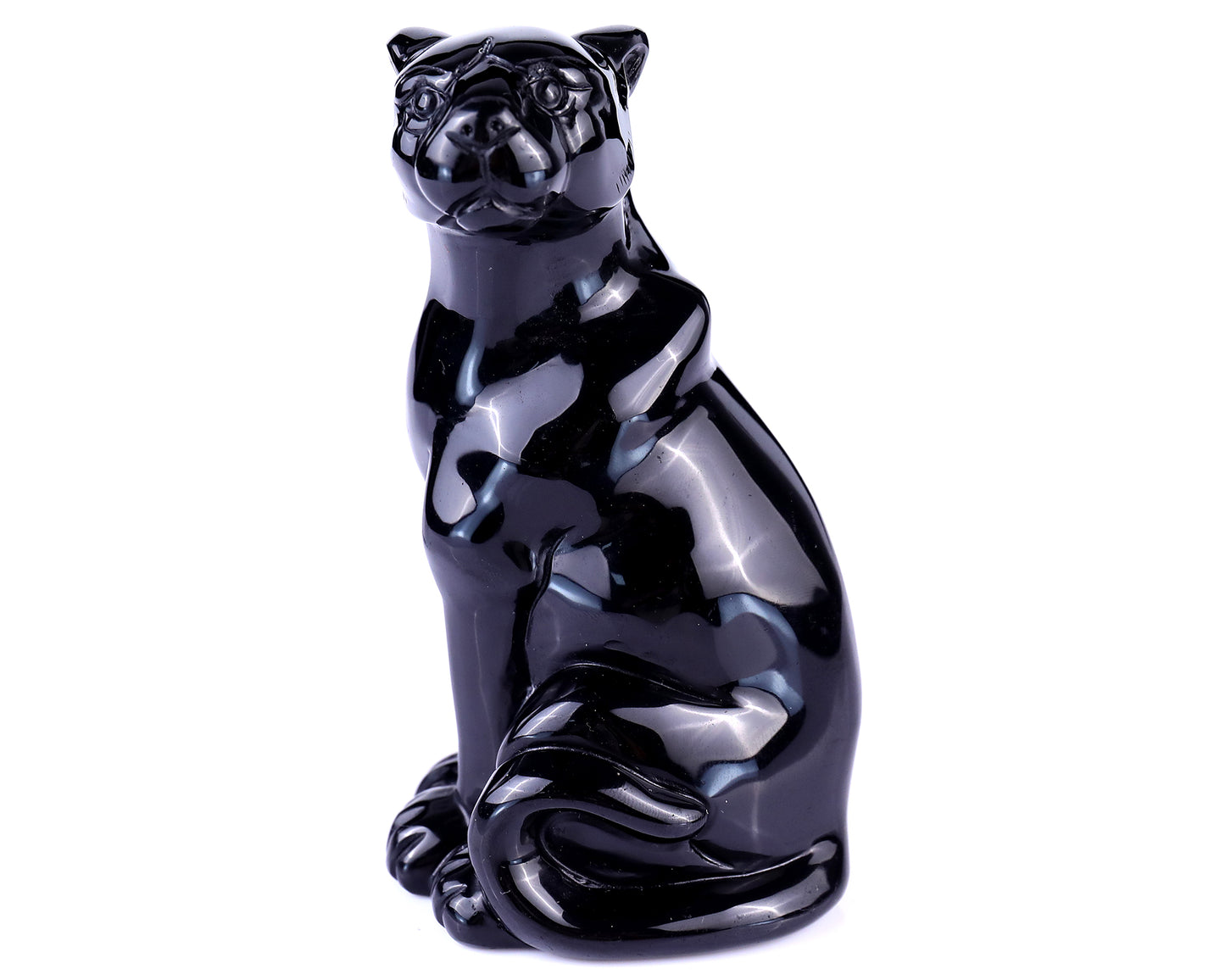 5.1" Black Obsidian Hand Carved Crystal Leopard Sculpture Crystallumi