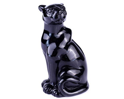 5.1" Black Obsidian Hand Carved Crystal Leopard Sculpture Crystallumi