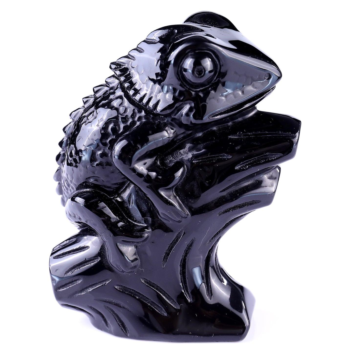 5.1" Black Osidian Hand Carved Crystal Lizard Sculpture Crystallumi