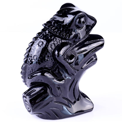 5.1" Black Osidian Hand Carved Crystal Lizard Sculpture Crystallumi