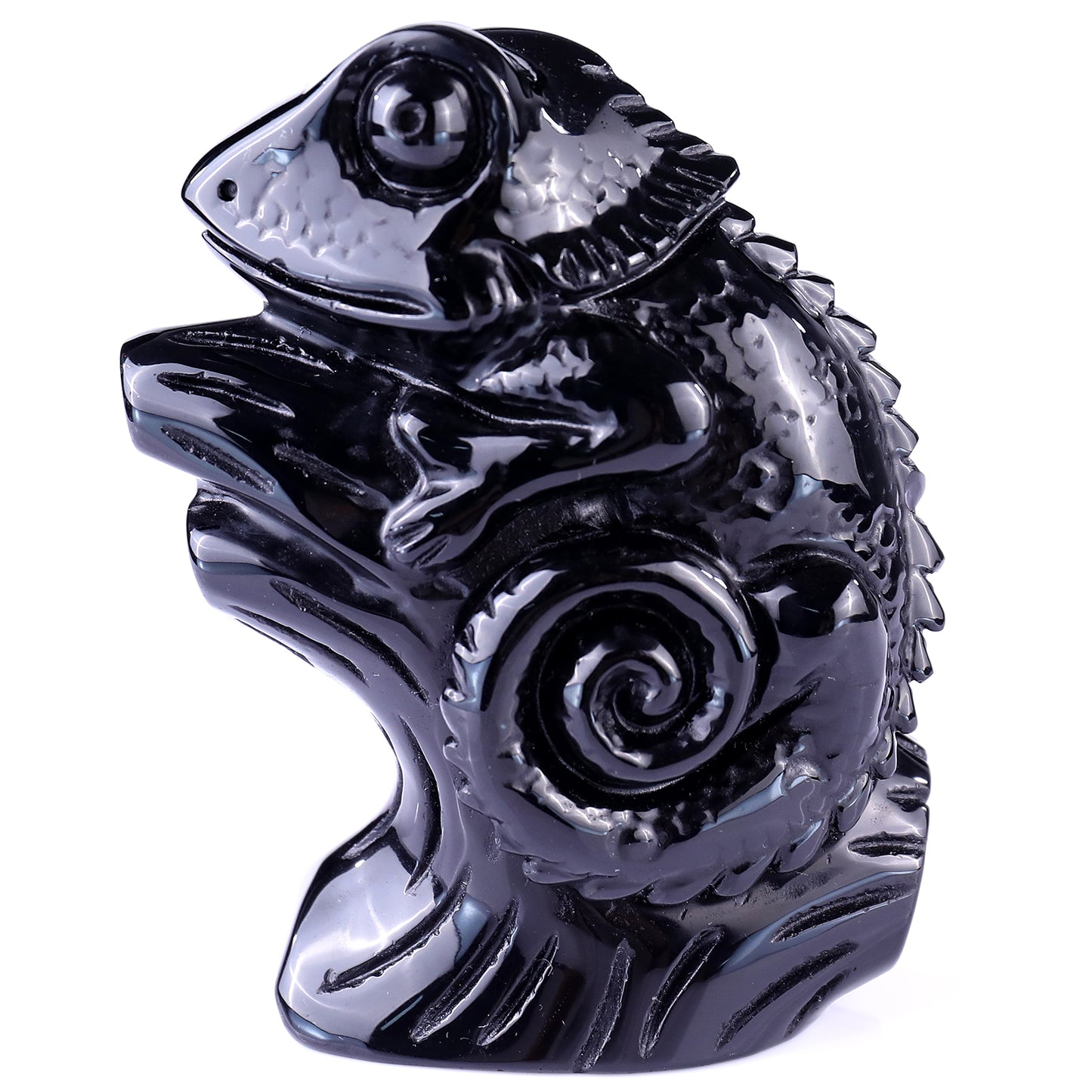 5.1" Black Osidian Hand Carved Crystal Lizard Sculpture Crystallumi