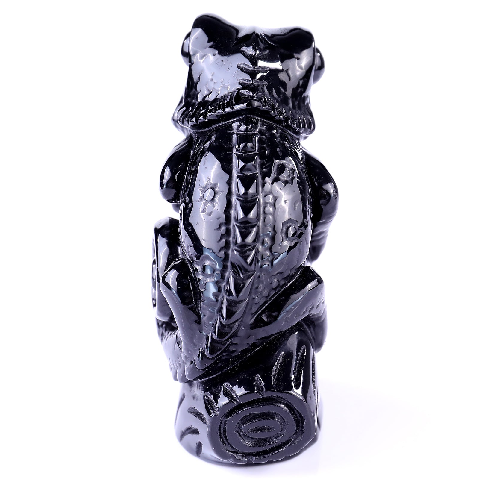 5.1" Black Osidian Hand Carved Crystal Lizard Sculpture Crystallumi