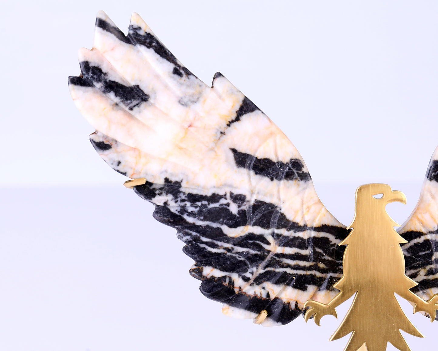 5.1" Black and White Zebra Agate Hand Carved Crystal Eagle Wings Sculpture Crystallumi