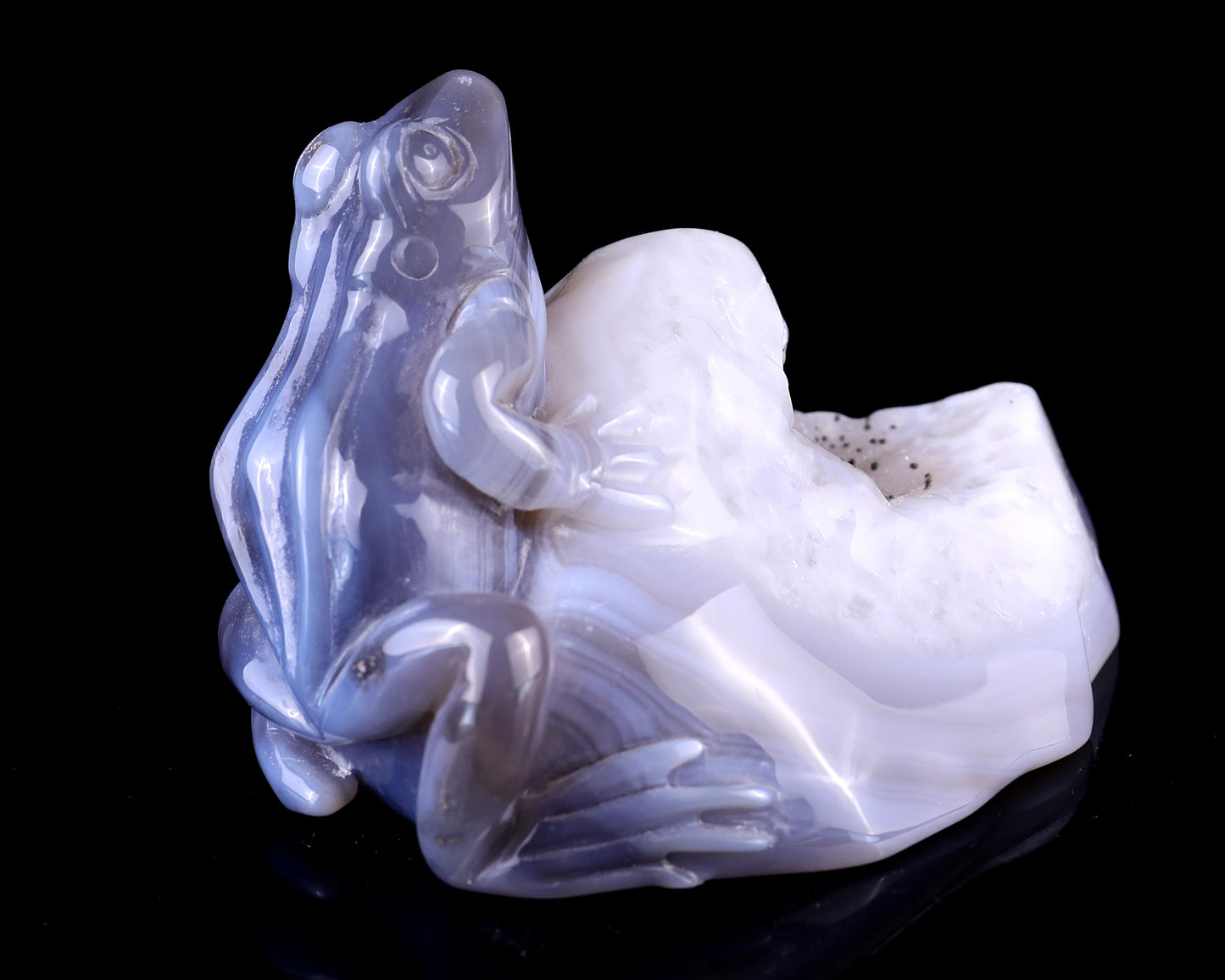 5.1" Geode Agate Hand Carved Crystal Frog Sculpture Crystallumi