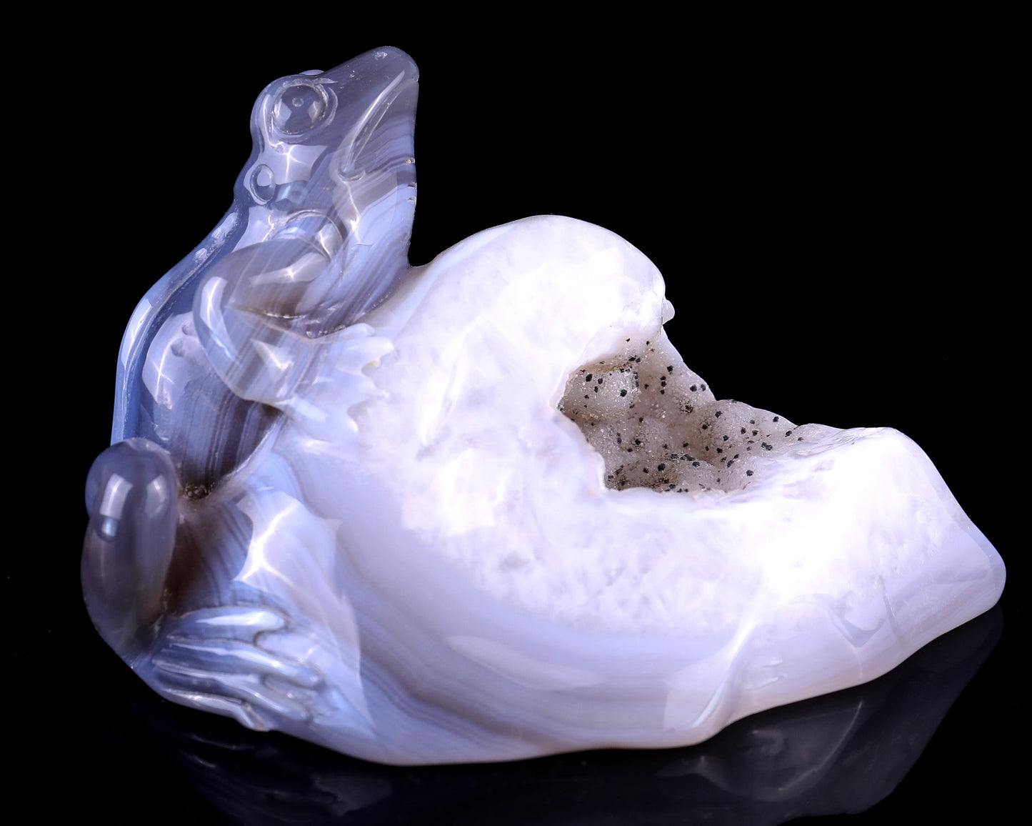 5.1" Geode Agate Hand Carved Crystal Frog Sculpture Crystallumi