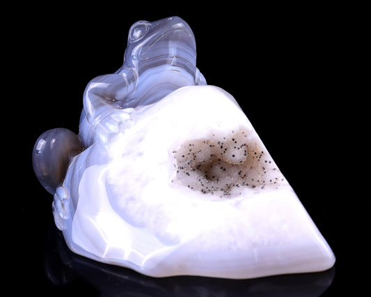 5.1" Geode Agate Hand Carved Crystal Frog Sculpture Crystallumi