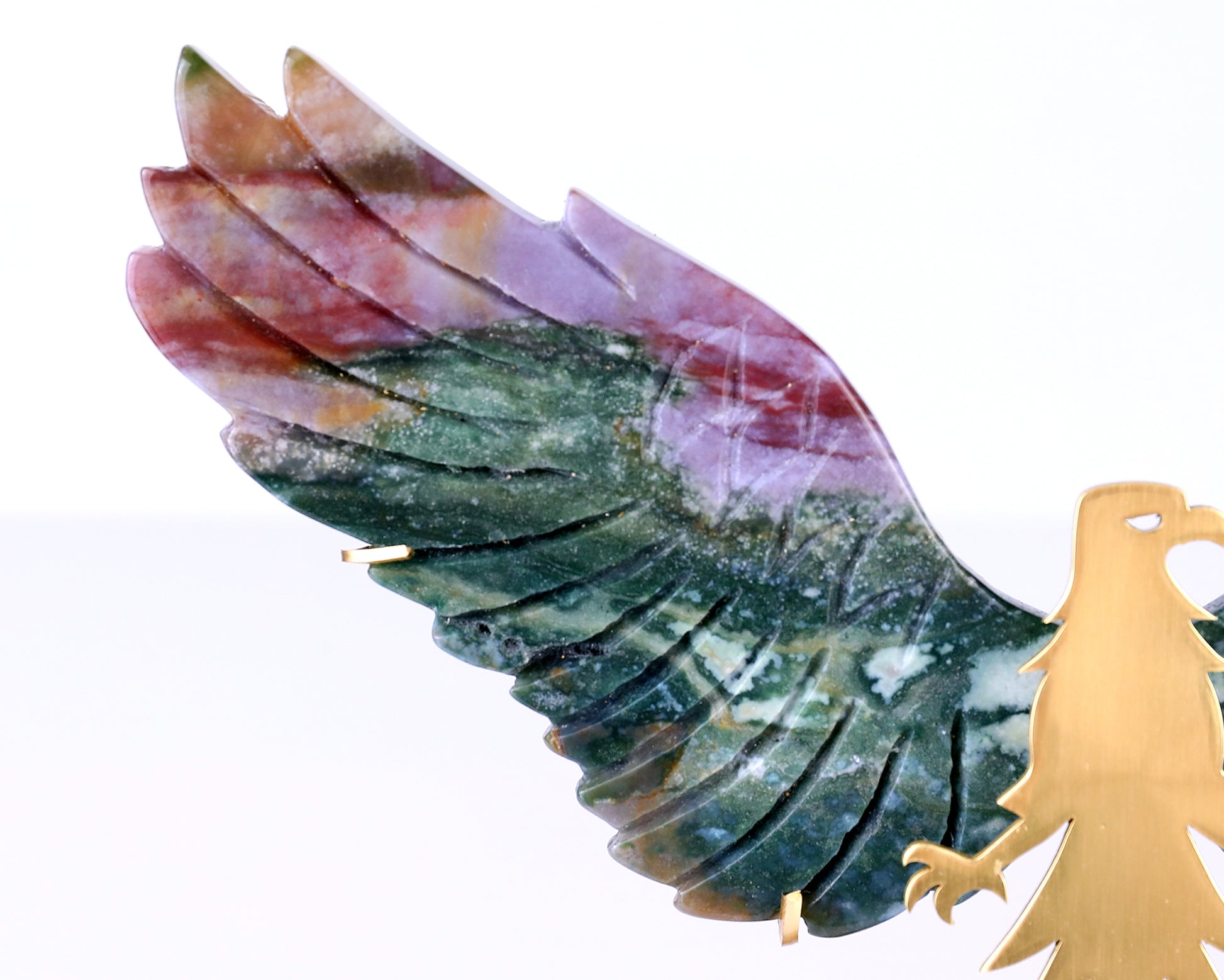 5.1" Indian Agate Hand Carved Crystal Eagle Wings Sculpture Crystallumi