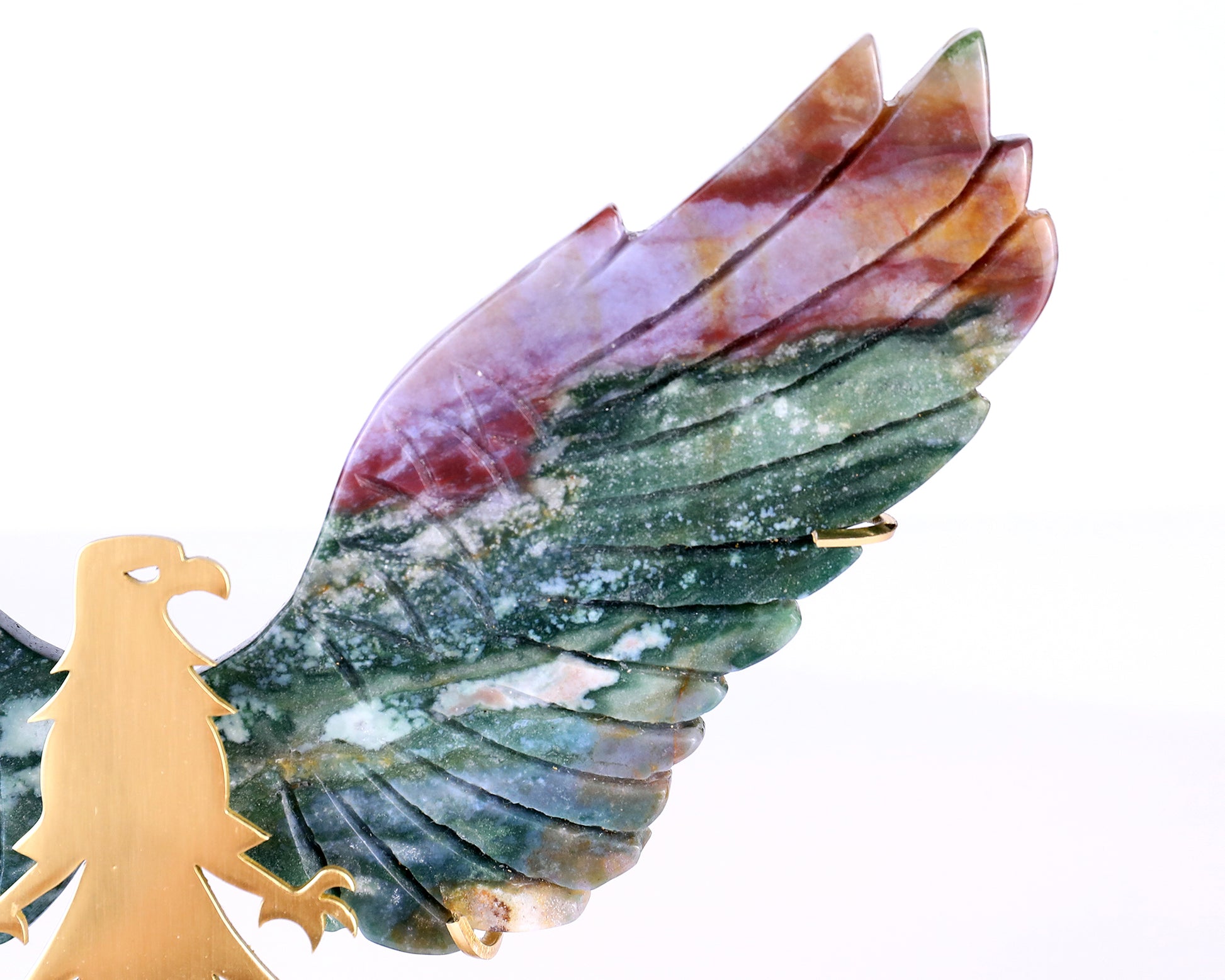 5.1" Indian Agate Hand Carved Crystal Eagle Wings Sculpture Crystallumi