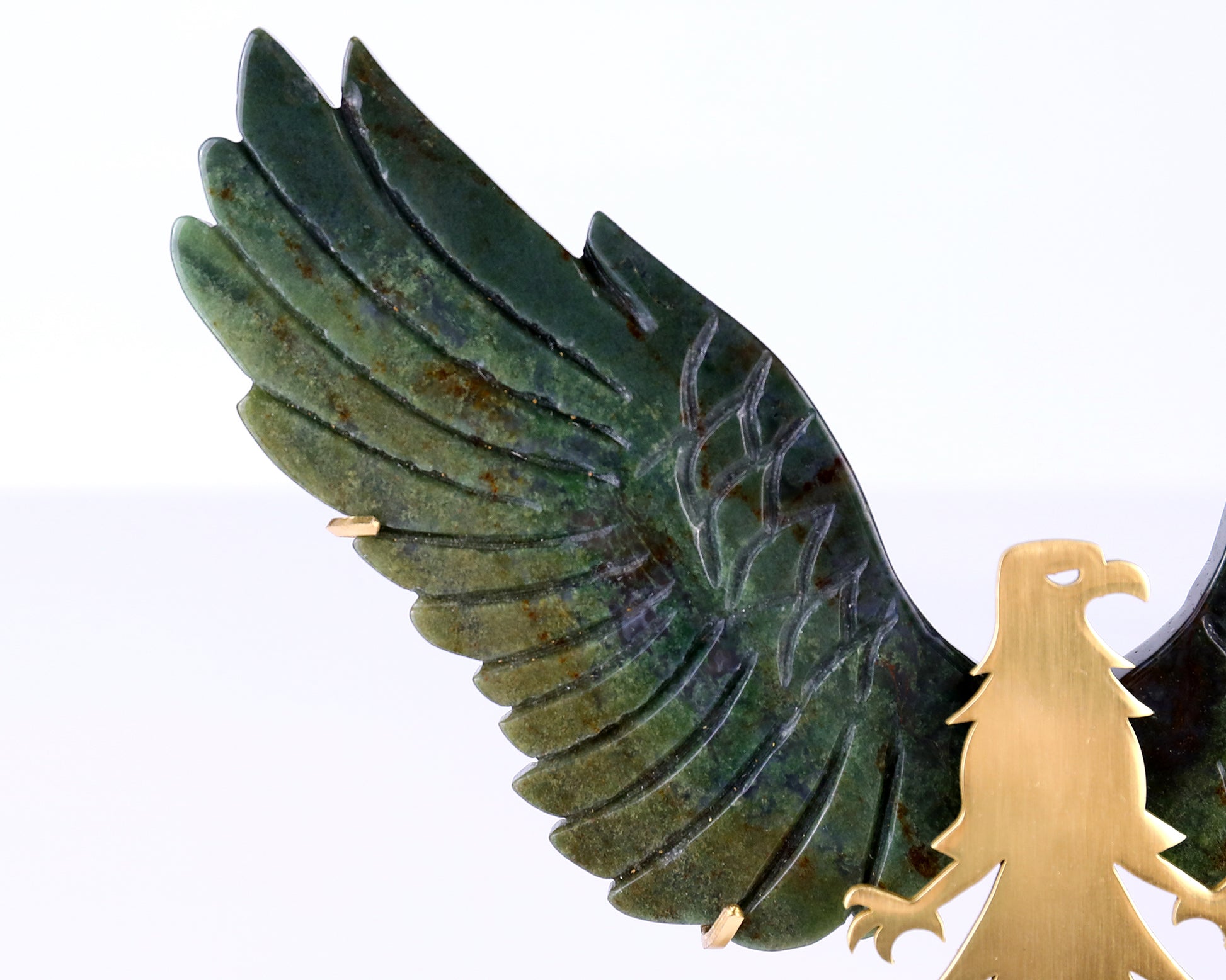 5.1" Moss Agate Hand Carved Crystal Eagle Wings Sculpture Crystallumi