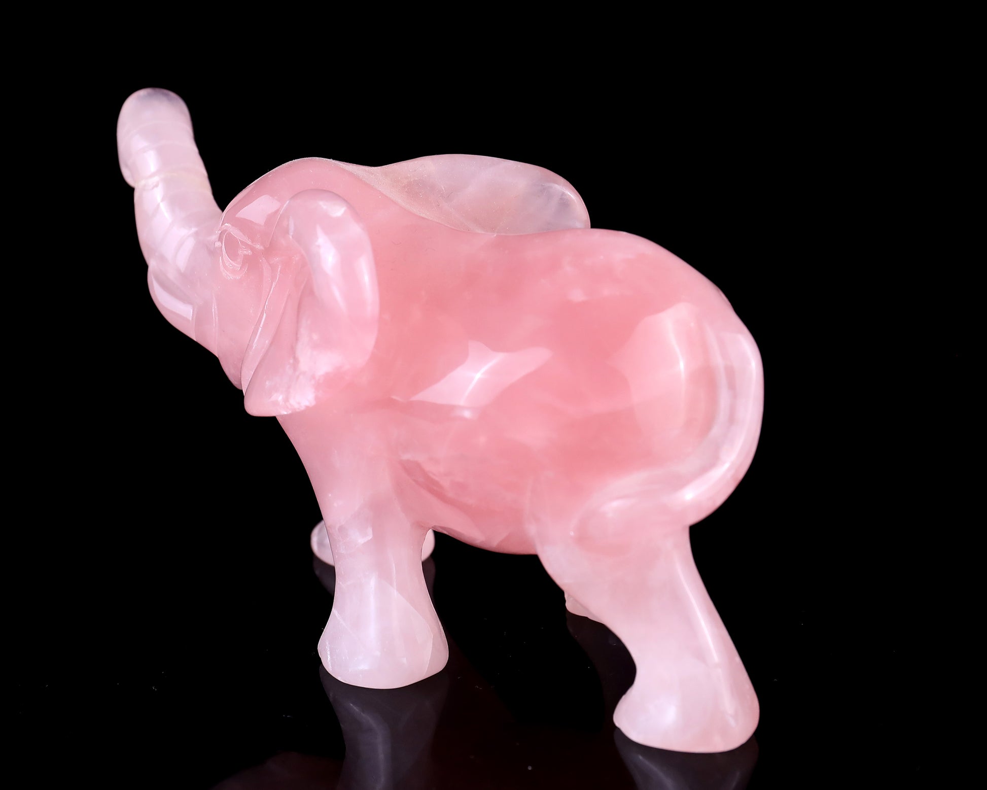 5.1" Rose Quartz Hand Carved Crystal Elephant Sculpture Crystallumi