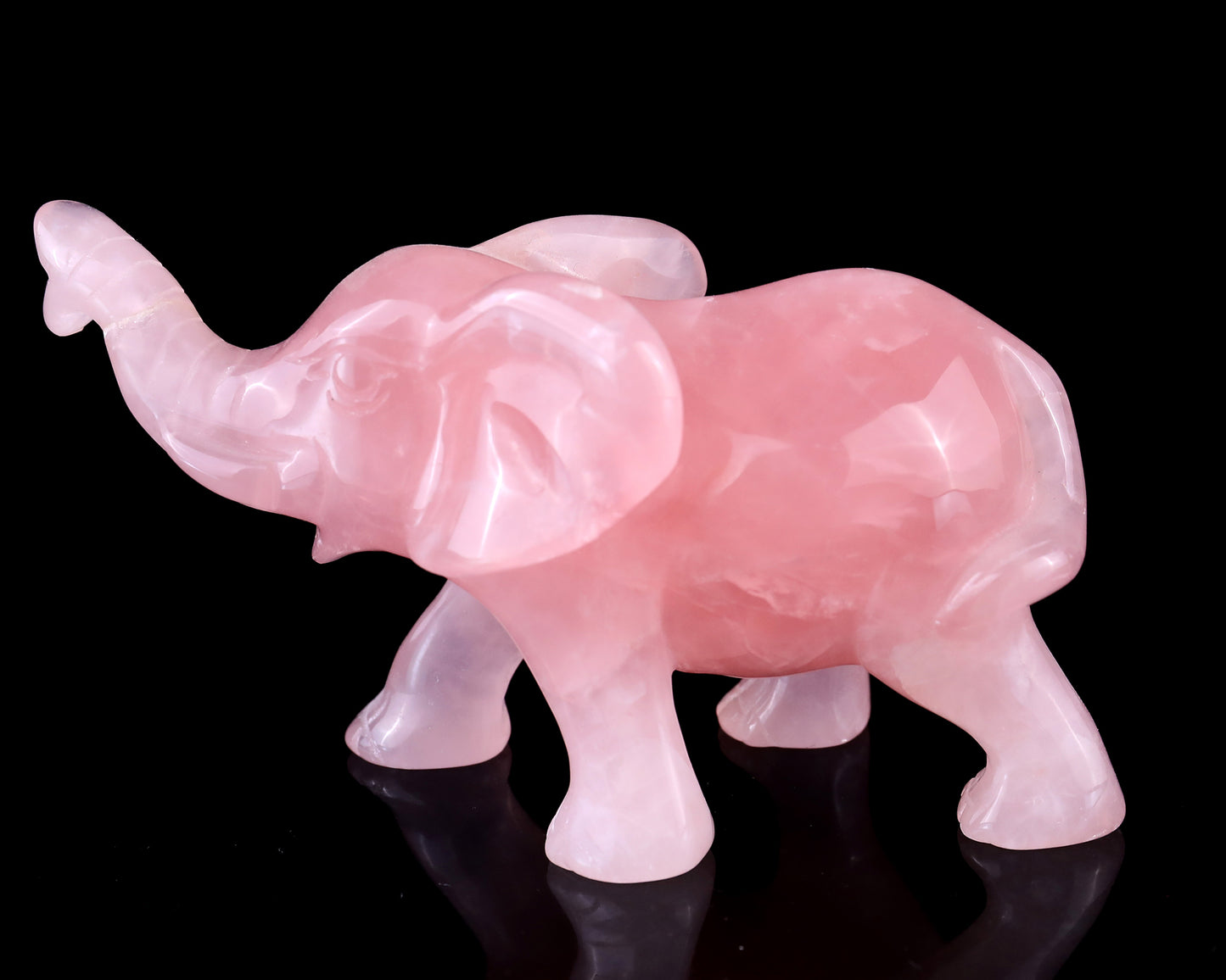 5.1" Rose Quartz Hand Carved Crystal Elephant Sculpture Crystallumi