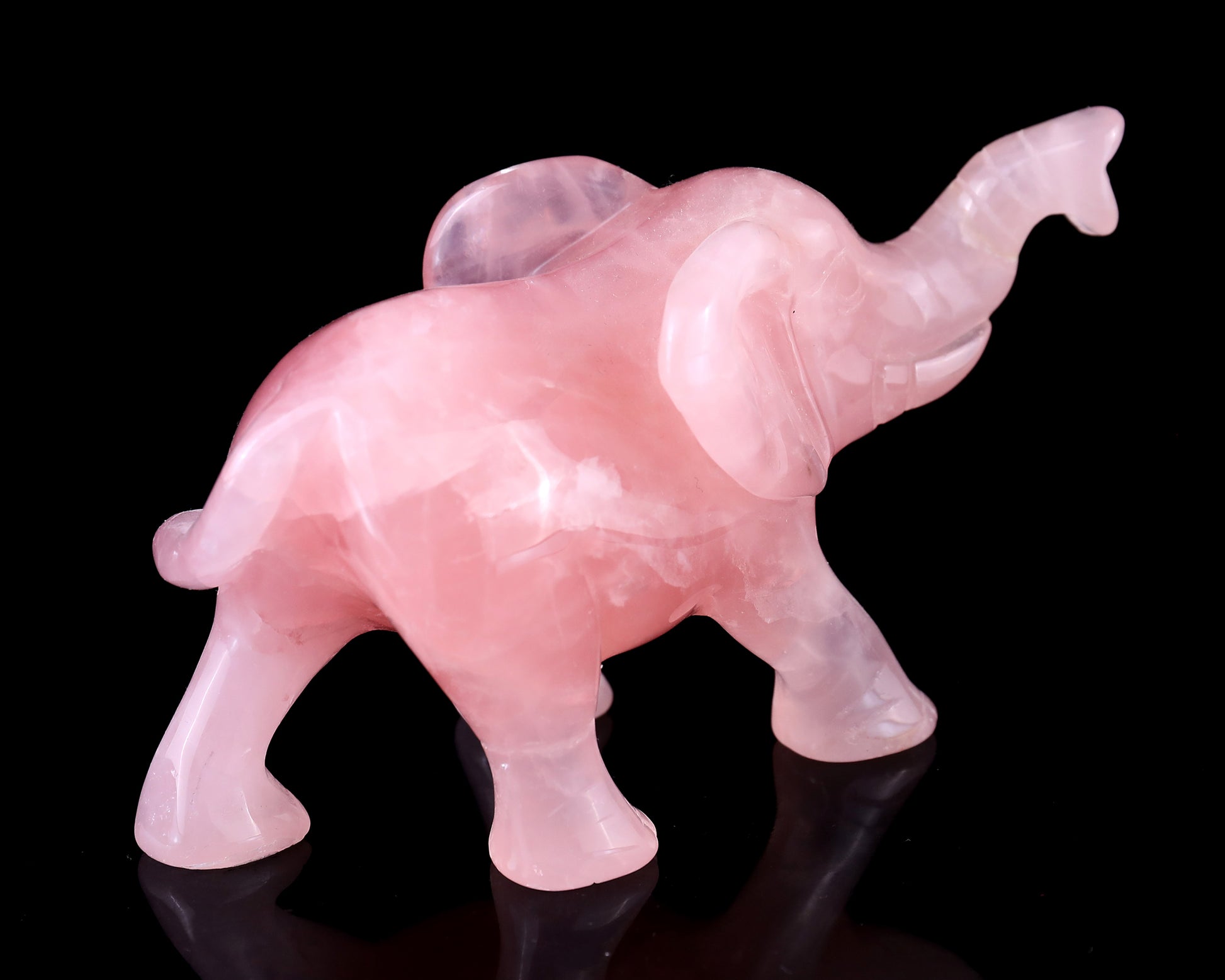 5.1" Rose Quartz Hand Carved Crystal Elephant Sculpture Crystallumi