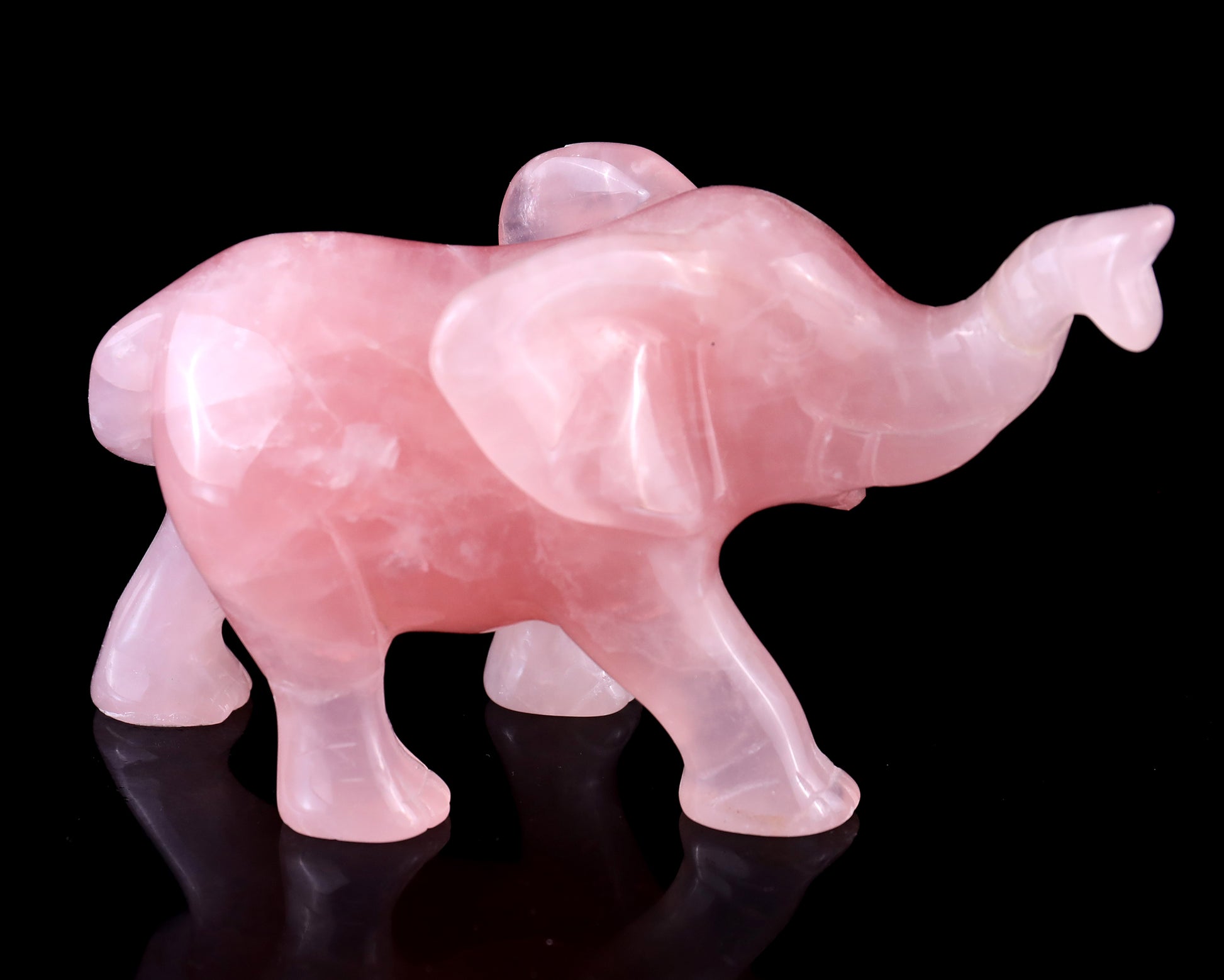 5.1" Rose Quartz Hand Carved Crystal Elephant Sculpture Crystallumi