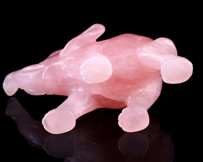 5.1" Rose Quartz Hand Carved Crystal Elephant Sculpture Crystallumi