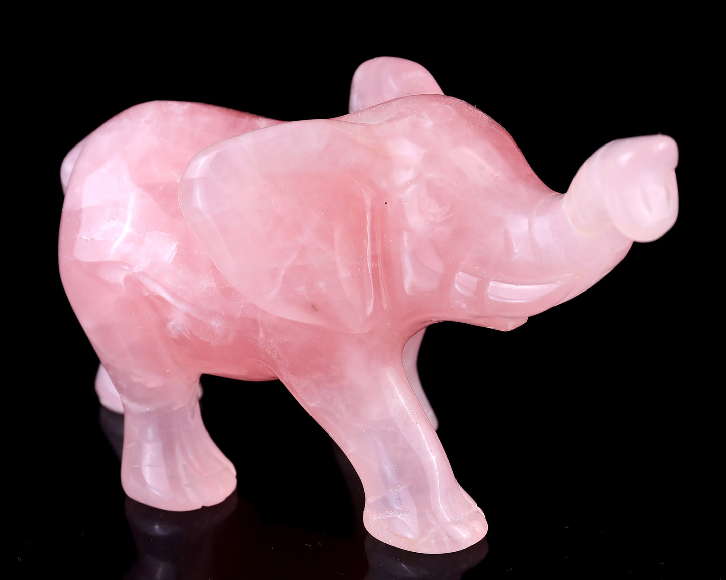 5.1" Rose Quartz Hand Carved Crystal Elephant Sculpture Crystallumi