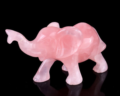 5.1" Rose Quartz Hand Carved Crystal Elephant Sculpture Crystallumi